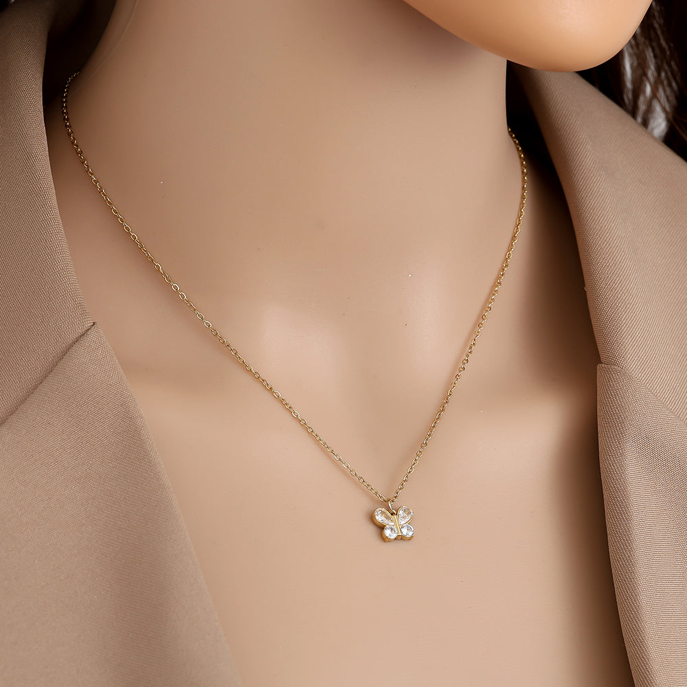Nice Diamond Butterfly Edelstahl Halskette