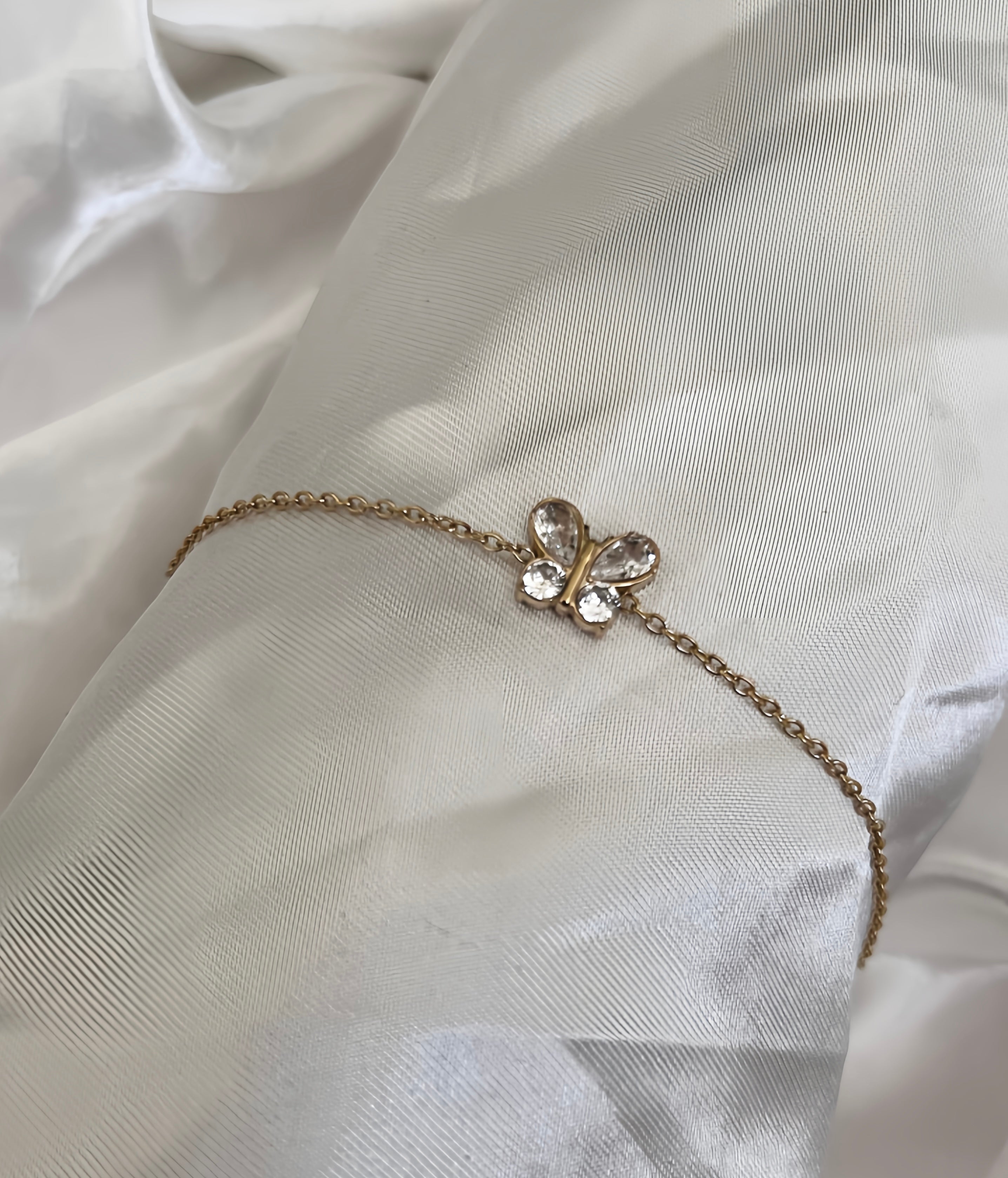 Nice Diamond Butterfly Edelstahl Armkette