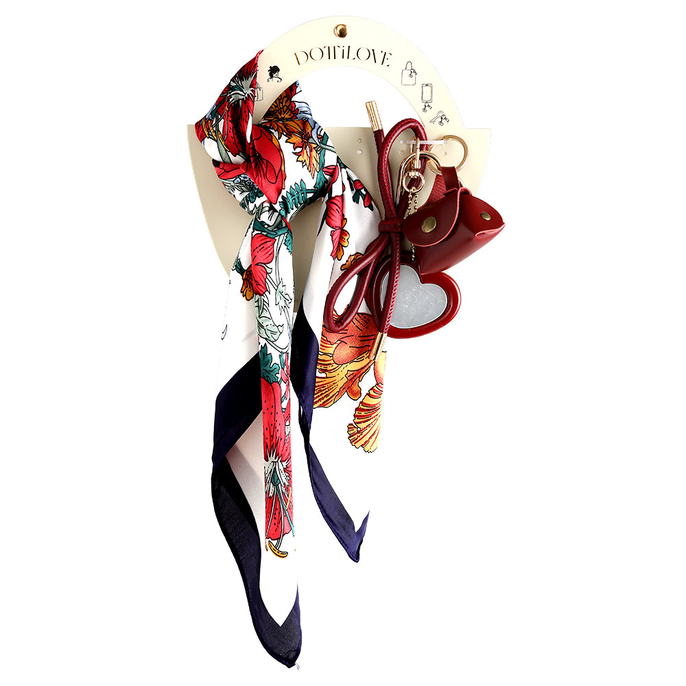 Red Heart Flower And Silk Bagchain Set